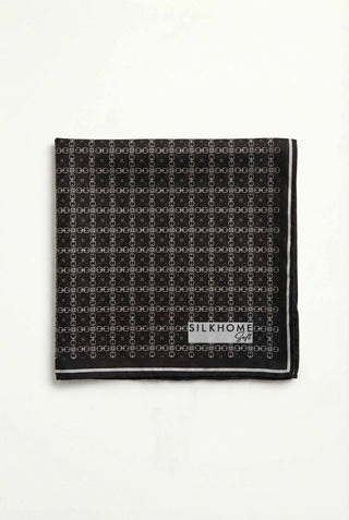 Pamuk Karışımlı Eşarp Siyah Monogram Desen Soft Dokulu Kaymaz 90X90