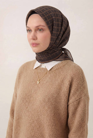 Pamuk Karışımlı Eşarp Turuncu Monogram Desen Soft Dokulu Kaymaz 90X90