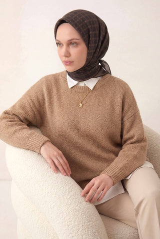 Pamuk Karışımlı Eşarp Turuncu Monogram Desen Soft Dokulu Kaymaz 90X90