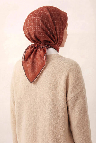 Cotton Blend Scarf, Orange Monogram Pattern, Soft Texture, Non-Slip, 90x90 cm
