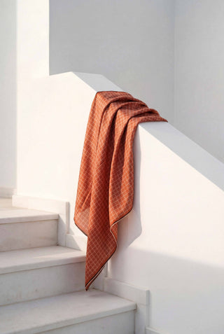 Cotton Blend Scarf, Orange Monogram Pattern, Soft Texture, Non-Slip, 90x90 cm