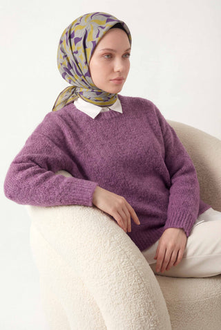 Pamuk Karışımlı Eşarp Soluk Gri Geometrik Dalga Desen Soft Dokulu Kaymaz 90X90