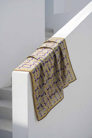 Pamuk Karışımlı Eşarp Soluk Gri Geometrik Dalga Desen Soft Dokulu Kaymaz 90X90