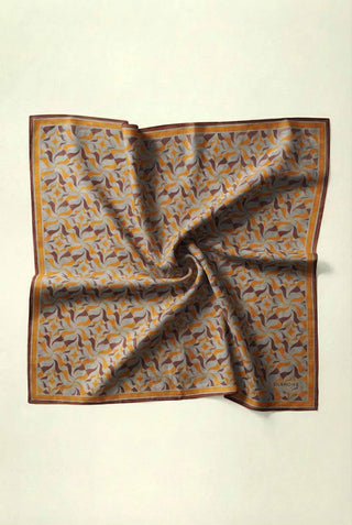 Pamuk Karışımlı Eşarp Mavi Gri Geometrik Dalga Desen Soft Dokulu Kaymaz 90X90