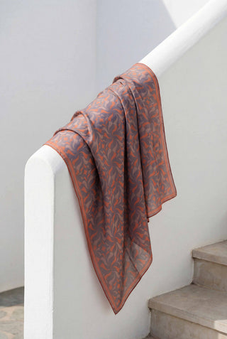 Pamuk Karışımlı Eşarp Açık Mor Geometrik Dalga Desen Soft Dokulu Kaymaz 90X90