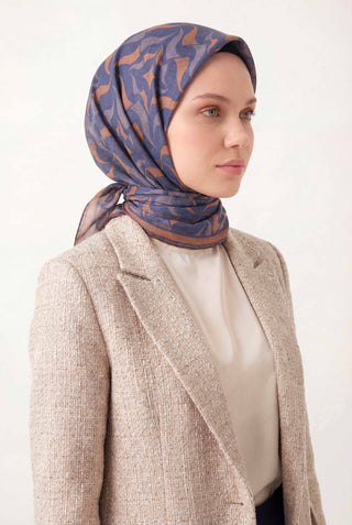 Pamuk Karışımlı Eşarp Mor Geometrik Dalga Desen Soft Dokulu Kaymaz 90X90
