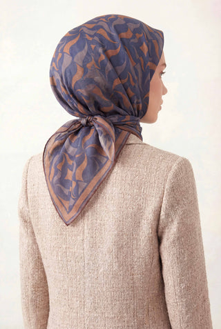 Pamuk Karışımlı Eşarp Mor Geometrik Dalga Desen Soft Dokulu Kaymaz 90X90