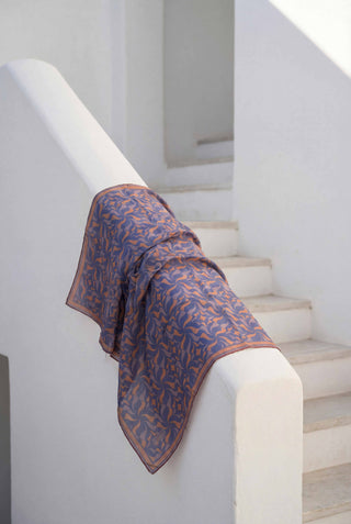 Pamuk Karışımlı Eşarp Mor Geometrik Dalga Desen Soft Dokulu Kaymaz 90X90