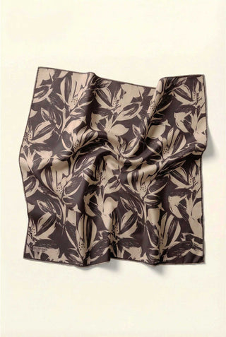 Pamuk Karışımlı Eşarp Sütlü Kahve Modern Flora Desen Soft Dokulu Kaymaz 90X90