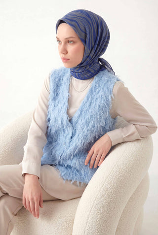 Pamuk Karışımlı Eşarp Füme Zebra Desen Soft Dokulu Kaymaz 90X90