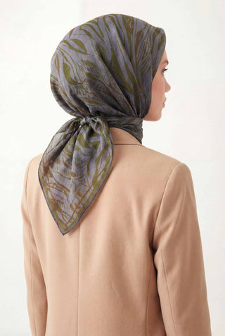 Pamuk Karışımlı Eşarp Gri Zebra Desen Soft Dokulu Kaymaz 90X90