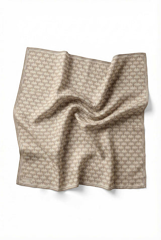 Pamuk Karışımlı Eşarp Bej Geometrik Üçgen Desen Soft Dokulu Kaymaz 90X90