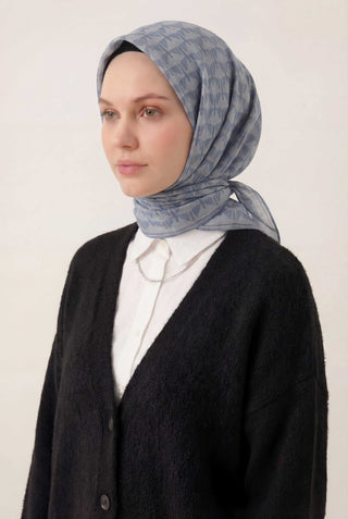 Pamuk Karışımlı Eşarp Bebe Mavi Geometrik Üçgen Desen Soft Dokulu Kaymaz 90X90