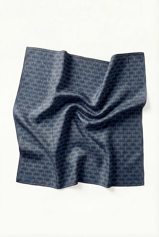 Pamuk Karışımlı Eşarp Mavi Gri Geometrik Üçgen Desen Soft Dokulu Kaymaz 90X90