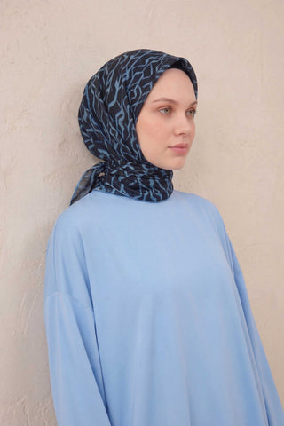Pamuk Karışımlı Soft Eşarp Başak Desen Siyah Mavi 90x90