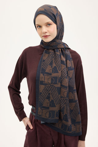 Urban Hours Elvora Siyah Mavi Mayda Şal 190x70