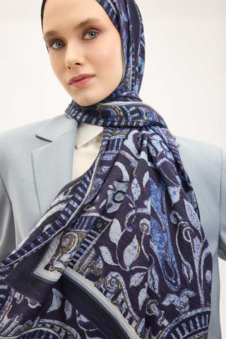 Urban Hours Antik Gece Mavi Mayda Şal 190x70