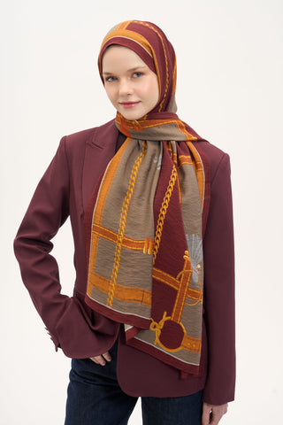 Urban Hours Büyük Zincir Sütlü Kahve Mayda Şal 190x70