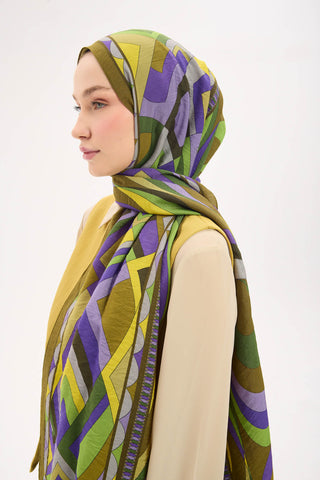 Urban Hours Lora Desen Koyu Asker Yeşili Mayda Şal 190x70