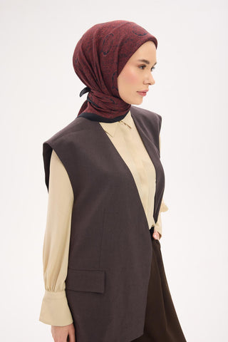 Arve Eşarp Etnik Bordo 90x90