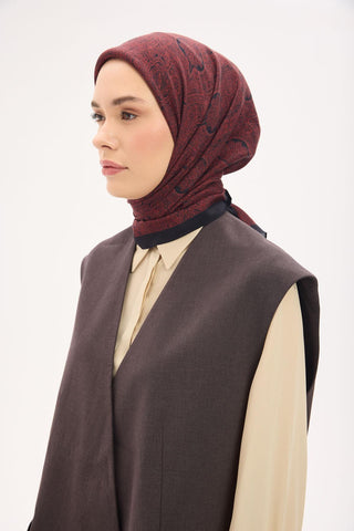 Arve Eşarp Etnik Bordo 90x90