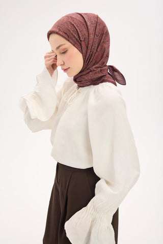 Arve Eşarp Etnik Kiremit Bordo 90x90