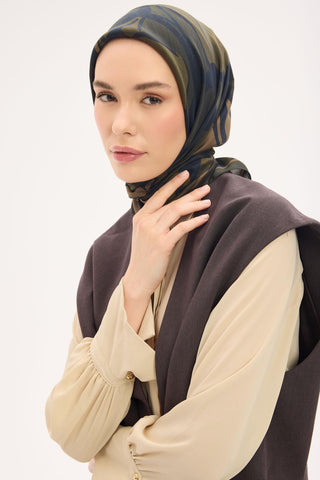 Arve Eşarp Lina Koyu Yeşil 90x90 - Eco Viskose Şal - | Silk Home