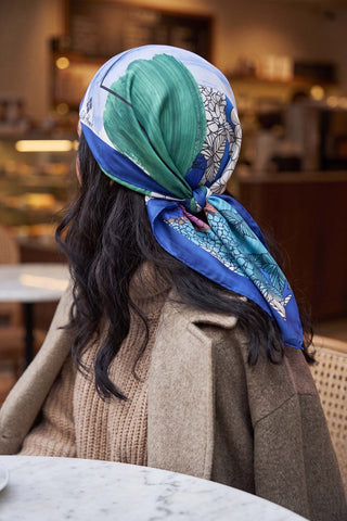 Bandana Yaprak Desen Mavi