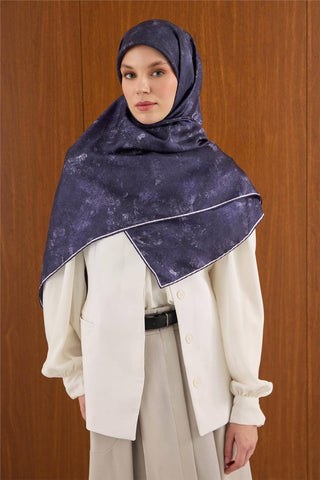 Büyük Boy İpek Eşarp Vintage Çiçek Desen Koyu Mor 110X110