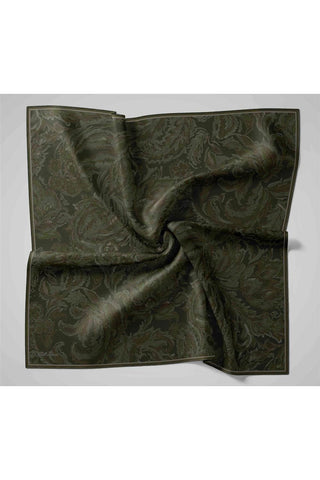Twill İpek Büyük Boy Eşarp Koyu Yeşil Vintage Çiçek Desenli Tok Duruşlu 110X110