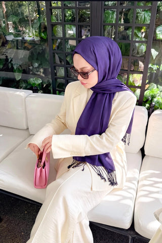 Çift Taraflı İpek Şal Koyu Mor - %100 İpek Şal - | Silk Home