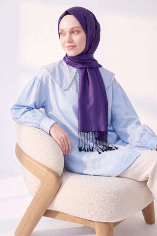 Çift Taraflı İpek Şal Koyu Mor