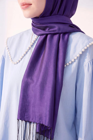 Çift Taraflı İpek Şal Koyu Mor - %100 İpek Şal - | Silk Home