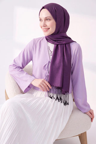 Çift Taraflı İpek Şal Patlıcan Moru - %100 İpek Şal - | Silk Home