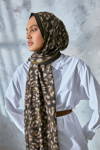Eco Viscose Şal Haki Olive Kına Yeşili Leopar Desenli Nefes Alan 90X200