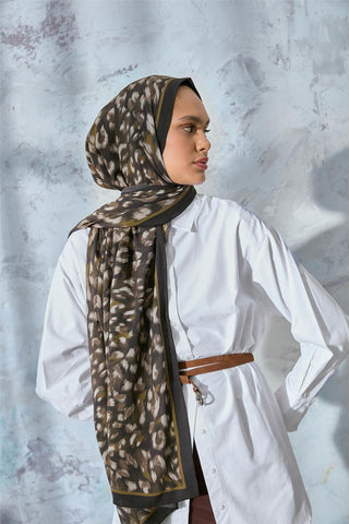 Eco Viscose Şal Haki Olive Kına Yeşili Leopar Desenli Nefes Alan 90X200