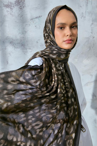 Eco Viscose Şal Haki Olive Kına Yeşili Leopar Desenli Nefes Alan 90X200