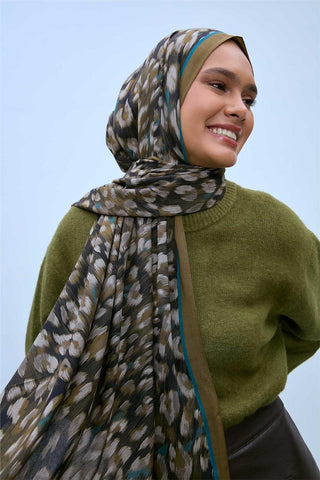 Eco Viscose Shawl, Henna Green, Turquoise, Mink, Leopard Print, Breathable, 90x200 cm.
