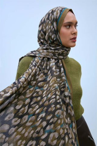 Eco Viscose Shawl, Henna Green, Turquoise, Mink, Leopard Print, Breathable, 90x200 cm.