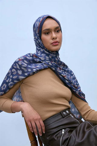 Eco Viscose Şal Lacivert Indigo Vizon Kiremit Leopar Desenli Nefes Alan 90X200