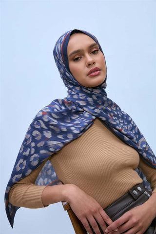 Eco Viscose Şal Lacivert Indigo Vizon Kiremit Leopar Desenli Nefes Alan 90X200