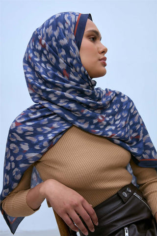 Eco Viscose Şal Lacivert Indigo Vizon Kiremit Leopar Desenli Nefes Alan 90X200