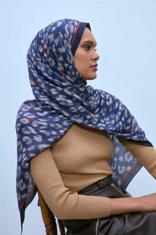 Eco Viscose Şal Lacivert Indigo Vizon Kiremit Leopar Desenli Nefes Alan 90X200
