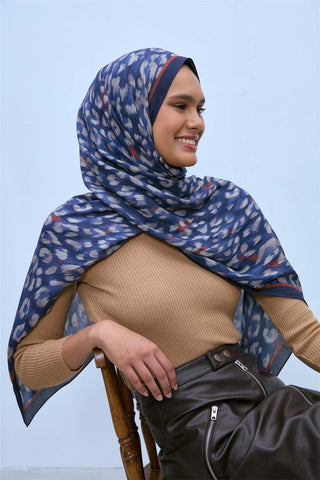 Eco Viscose Şal Lacivert Indigo Vizon Kiremit Leopar Desenli Nefes Alan 90X200