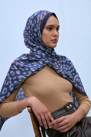 Eco Viscose Şal Lacivert Indigo Vizon Kiremit Leopar Desenli Nefes Alan 90X200