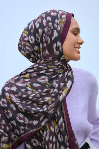 Eco Viscose Şal Mürdüm Vizon Siyah Asit Tonlu Leopar Desenli Nefes Alan 90X200