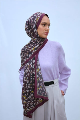 Eco Viscose Şal Mürdüm Vizon Siyah Asit Tonlu Leopar Desenli Nefes Alan 90X200