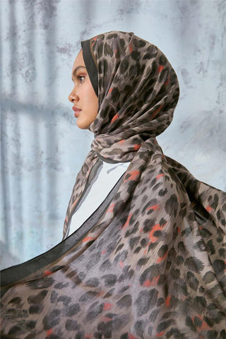Eco Viscose Şal Vizon Turuncu Antrasit Leopar Desenli Nefes Alan 90X200