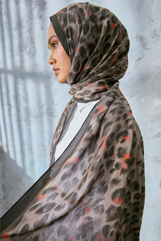 Eco Viscose Şal Vizon Turuncu Antrasit Leopar Desenli Nefes Alan 90X200