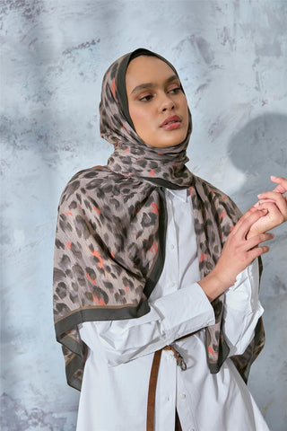 Eco Viscose Şal Vizon Turuncu Antrasit Leopar Desenli Nefes Alan 90X200 - ecovsksal - | Silk Home